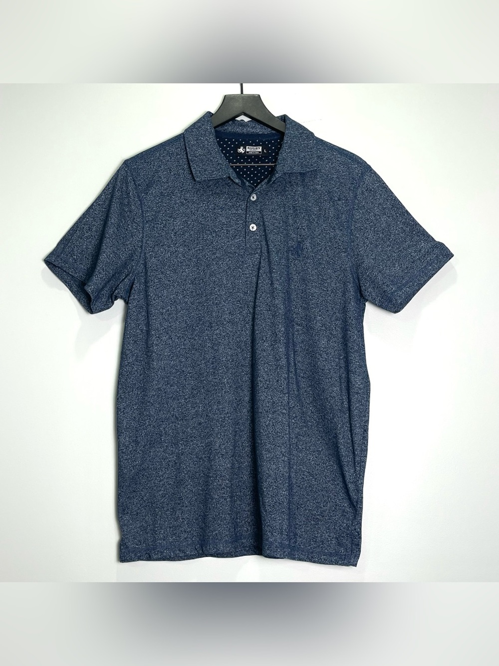 RUGBY UNIVERSITY Men's Short Sleeve Polo Shirt Navy Blue Heather Size Large